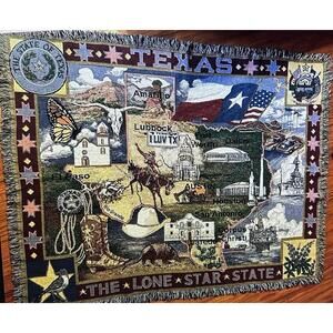 VTG The Danbury Mint State Of Texas Wall Tapestry Afghan Throw Cowboys Alamo